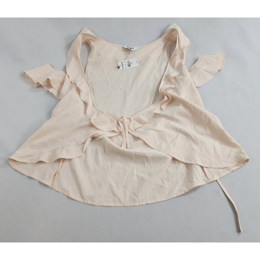 Express Blouse Womens XXS Peach Pink Cold Shoulder Ruffle Top 13357436